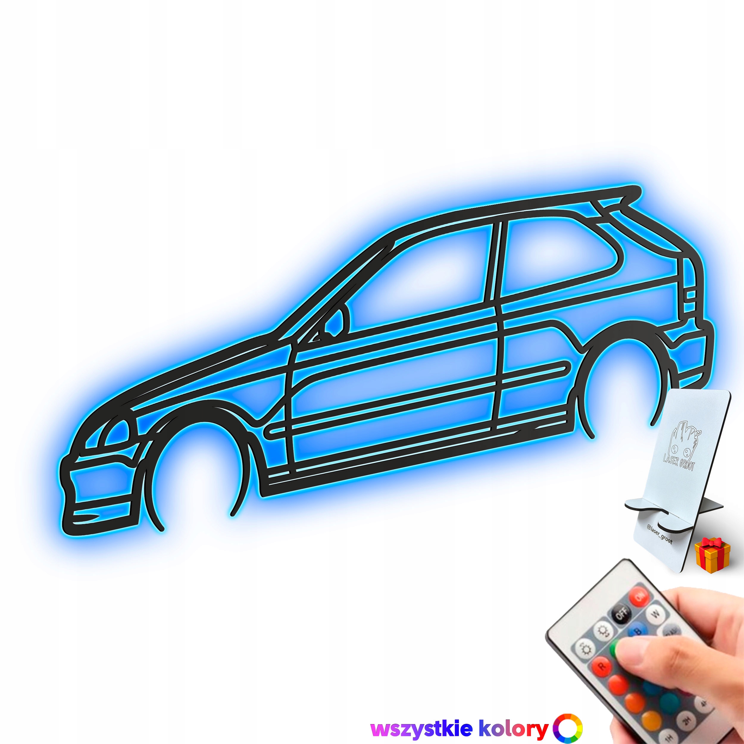 Dřevěný 3D obraz Honda Civic Line Nástěnný Dárek Noční Lampa Led XL