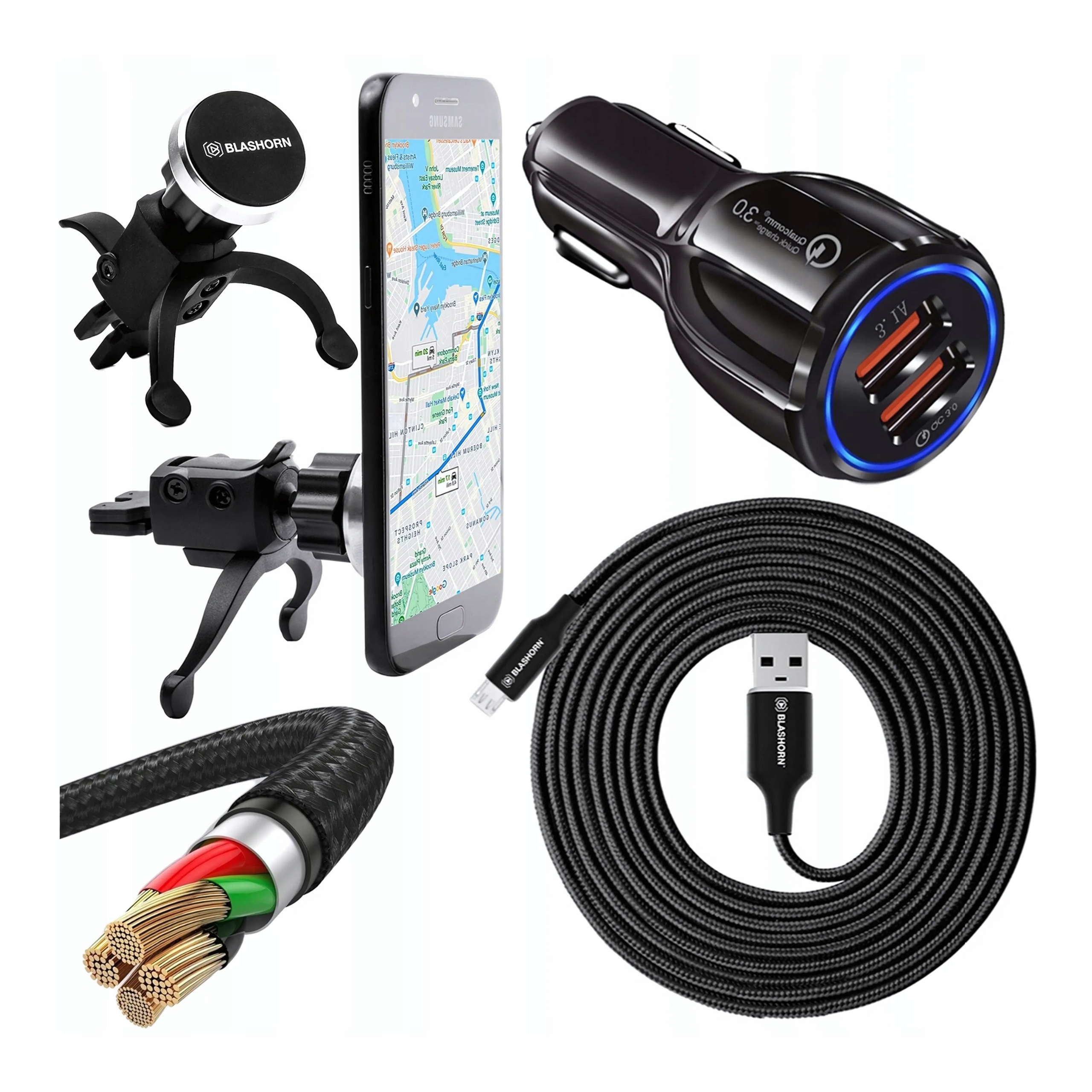 Držák na telefon do auta Mřížkový kabel Micro Usb 1.2 m Nabíječka Auto