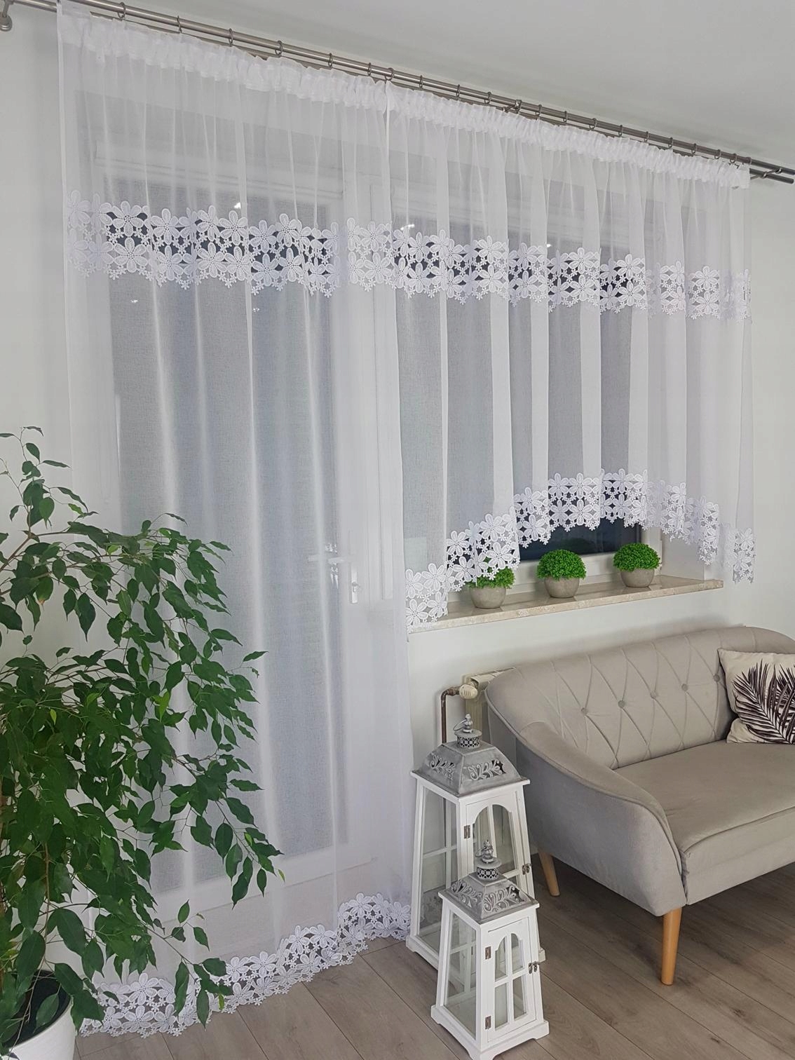 Gotowy Komplet Balkonowy Biały Gipiura Do Salonu Do Pokoju Jadalni