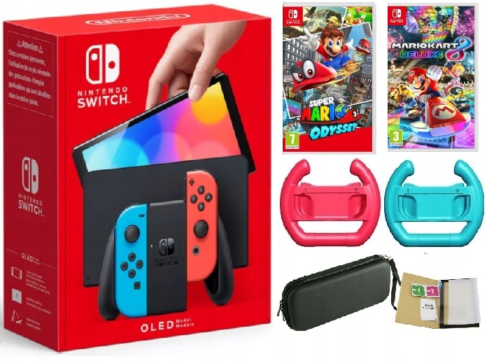 Zestaw Nintendo Switch Oled Akcesoria Mario Odyssey Mario Kart 8