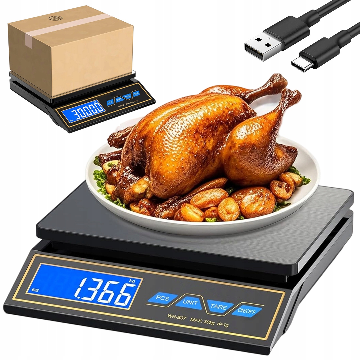 Přesná Kuchyňská Váha 30 Kg A 1 G LCD displej Klenotnická 24.5 X 24 X 5.3 CM