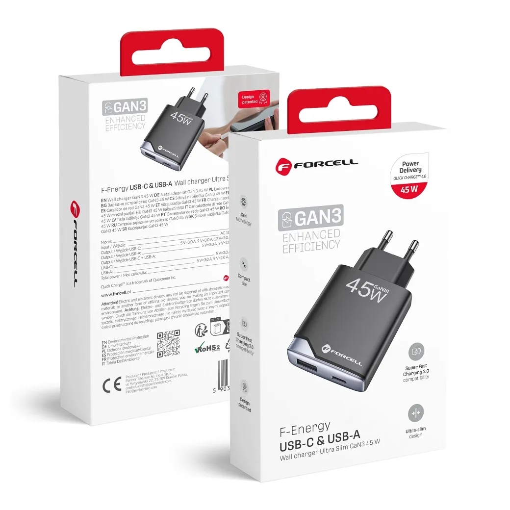 Forcell F-Energy Ultra Slim GaN III B245202 45W Usb-c/usb-a Nabíječka