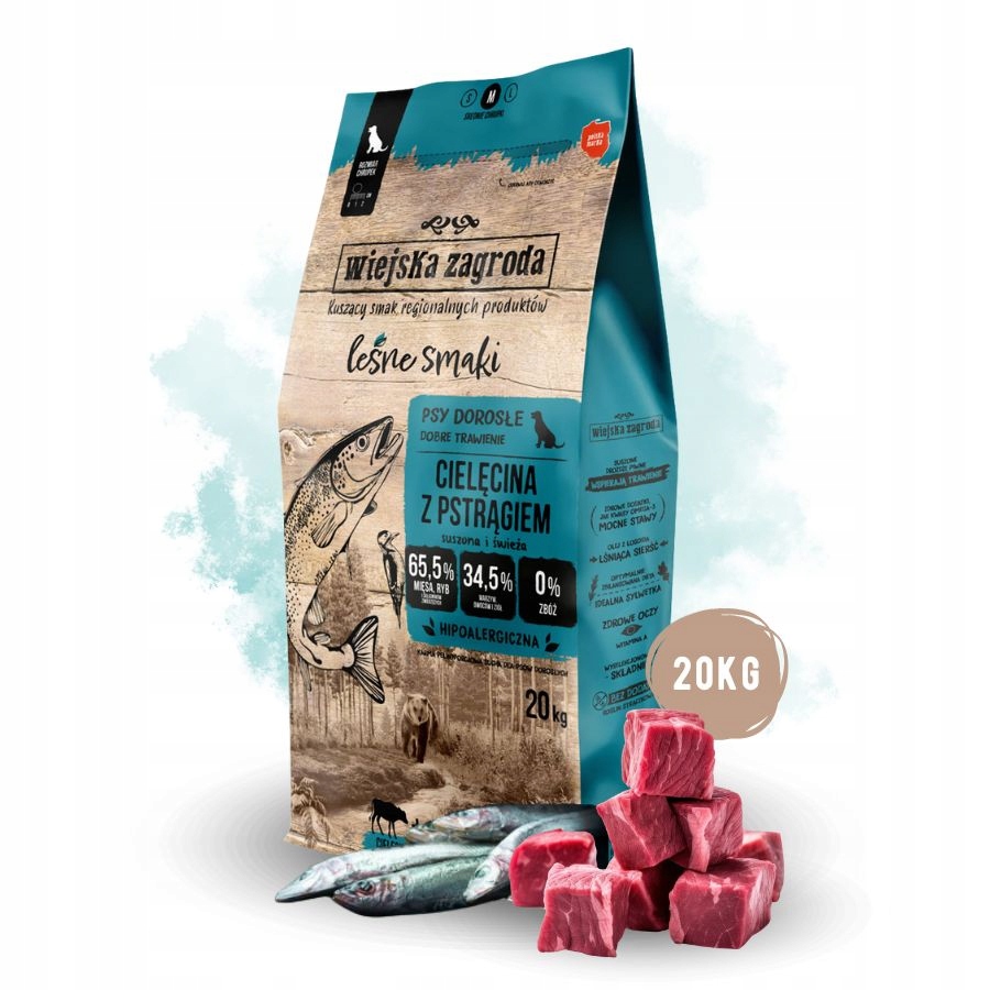 Wiejska Zagroda Leśne Smaki Karma dla psa Cielęcina Pstrąg Chrupki M 20kg