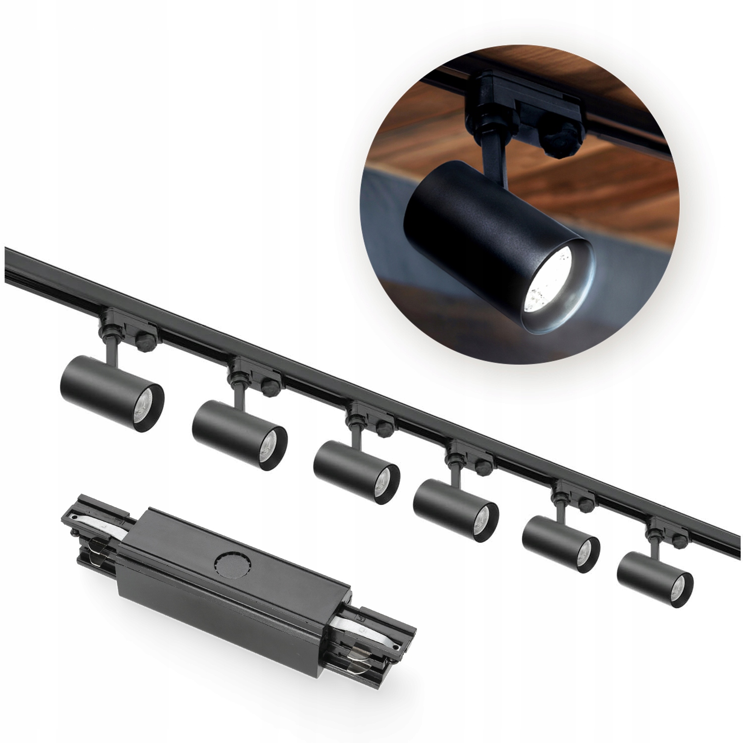 3-fázový koľajnicový systém 1 m+1 m, vonkajší, 6 x reflektor na GU10, čierny