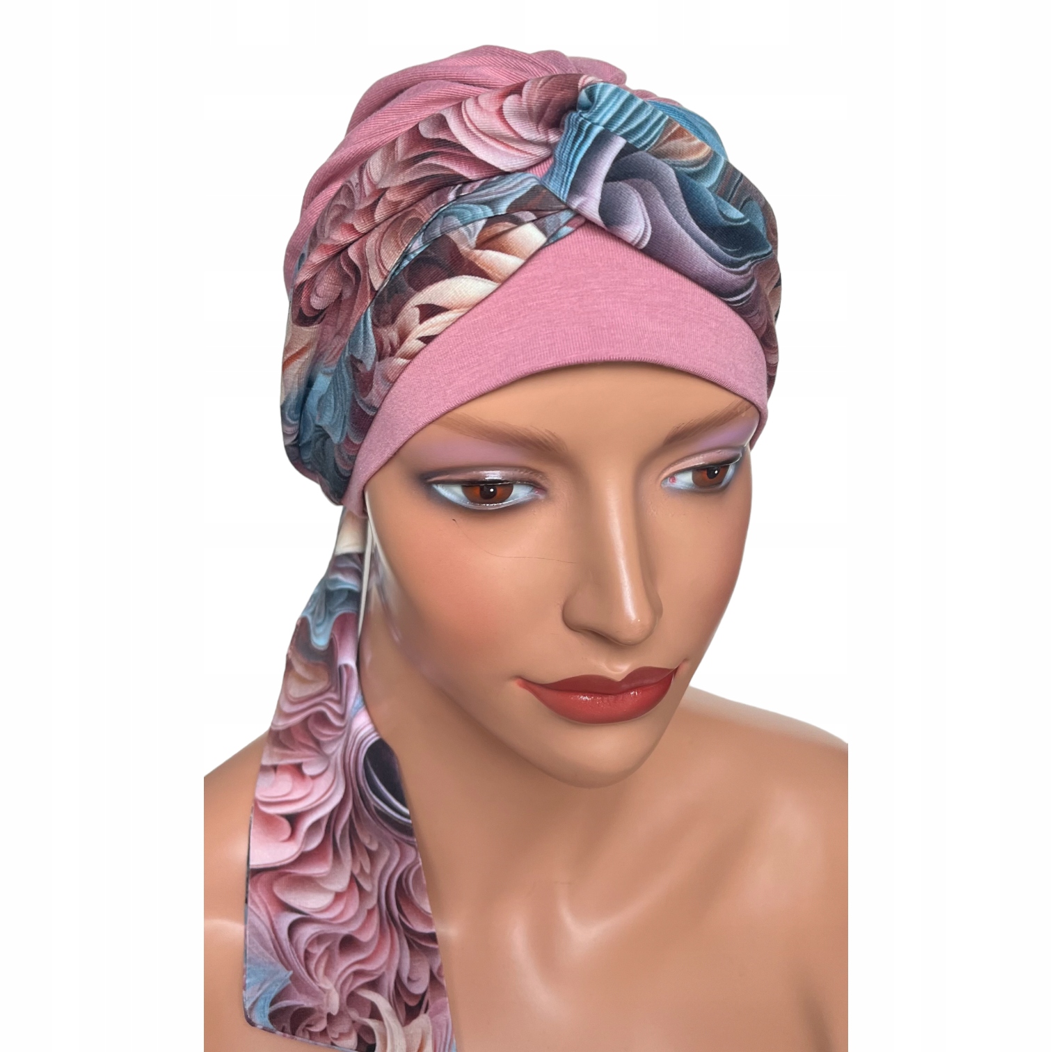 Turban damski wiosenny Lena 013-413 chusta miękka także po chemioterapii Odcień brudny róż (dusty pink)