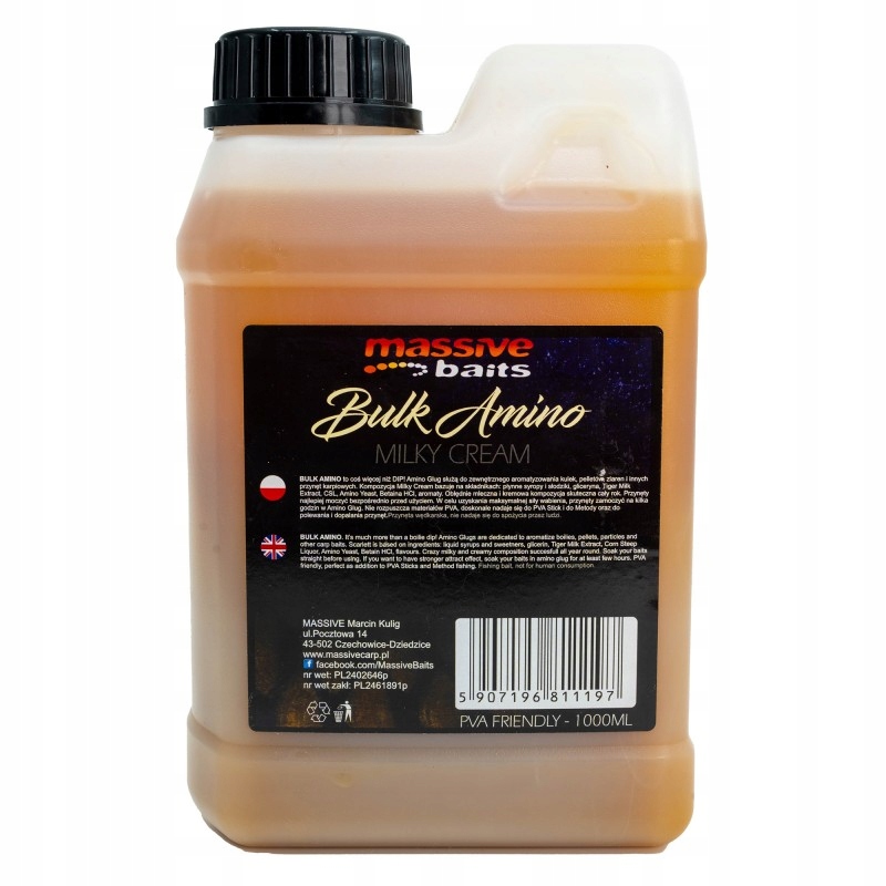 Dip pro ryby Bulk Amino Milky Cream 1L Massive Baits