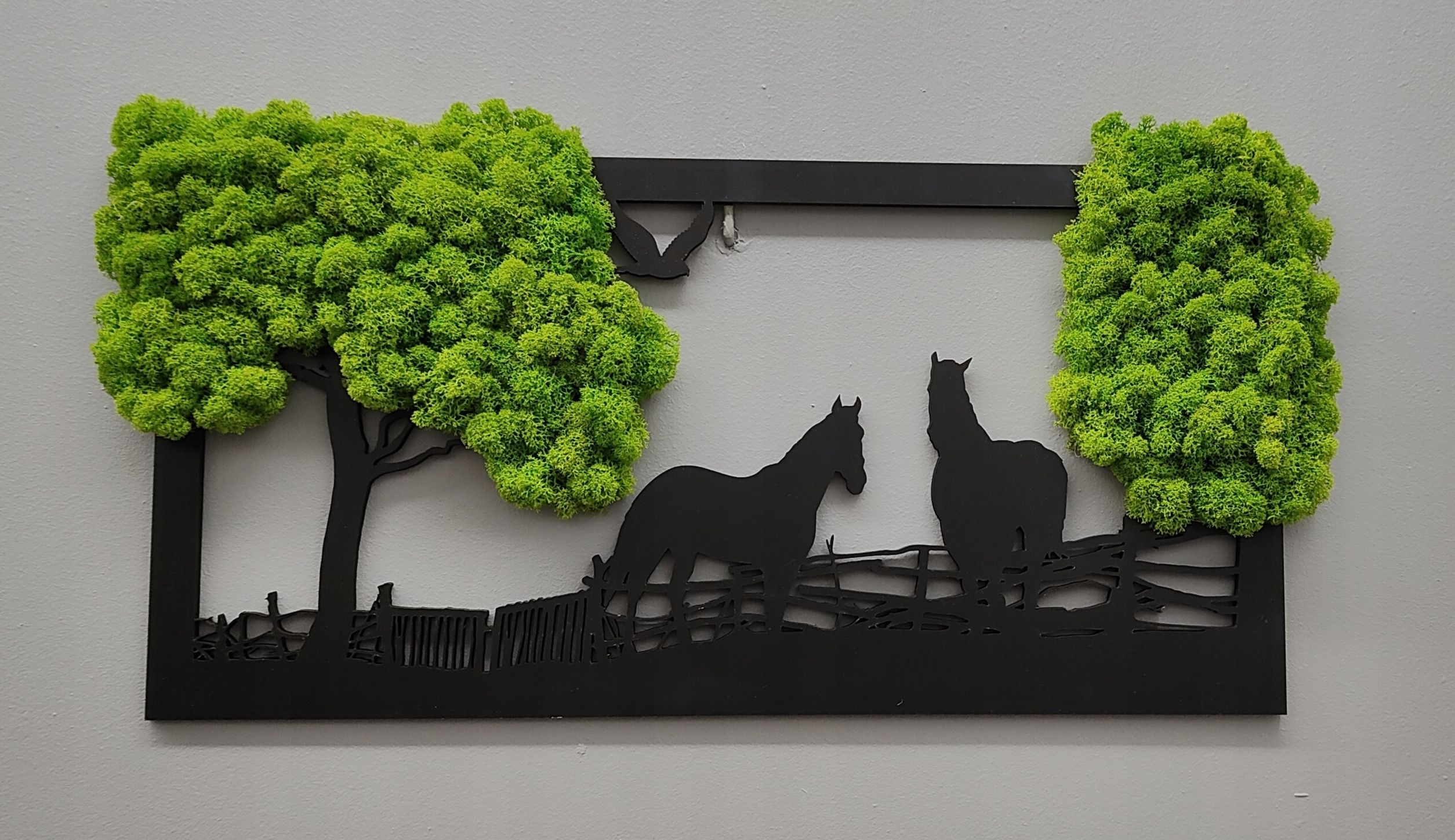 Obraz drzewa z mchem konie; wiejski krajobraz mech chrobotek Marka inna