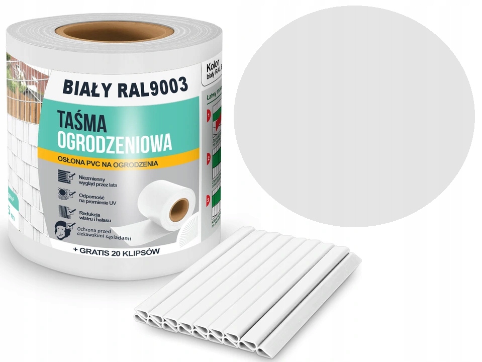 

Taśma Ogrodzeniowa Biała 35m 20 Klipsów
