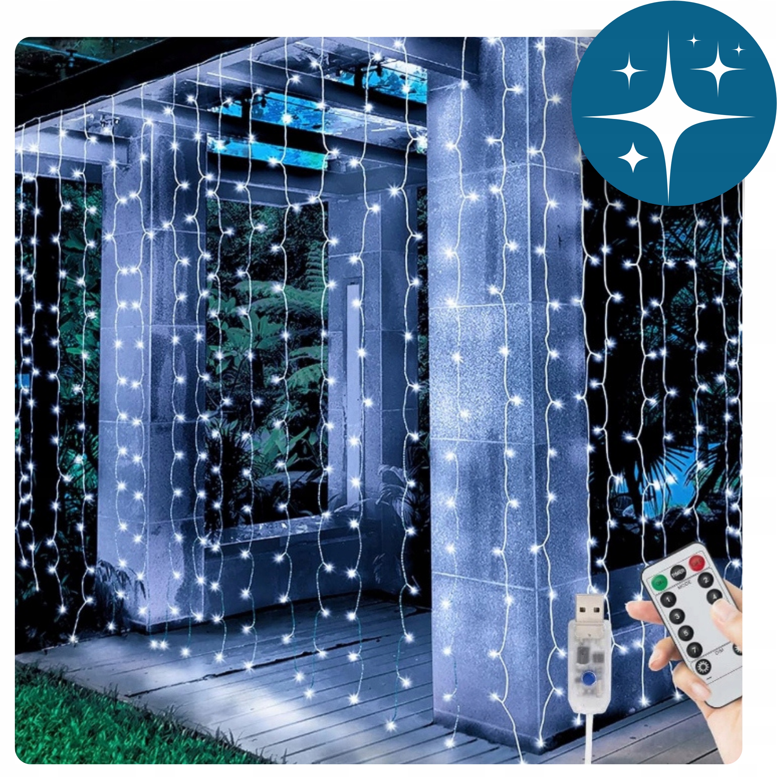 KURTYNA ŚWIETLNA LED 3x3 LAMPKI ŚWIĄTECZNE 300 LED CHOINKOWE GIRLANDA ZIMNA Marka GALAXIA