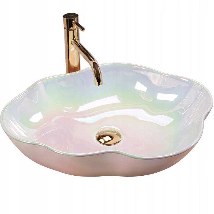 Asymetrická Umývadlová Doska Rea Perleťová Pearl Akoya Keramická Umývadlová Doska