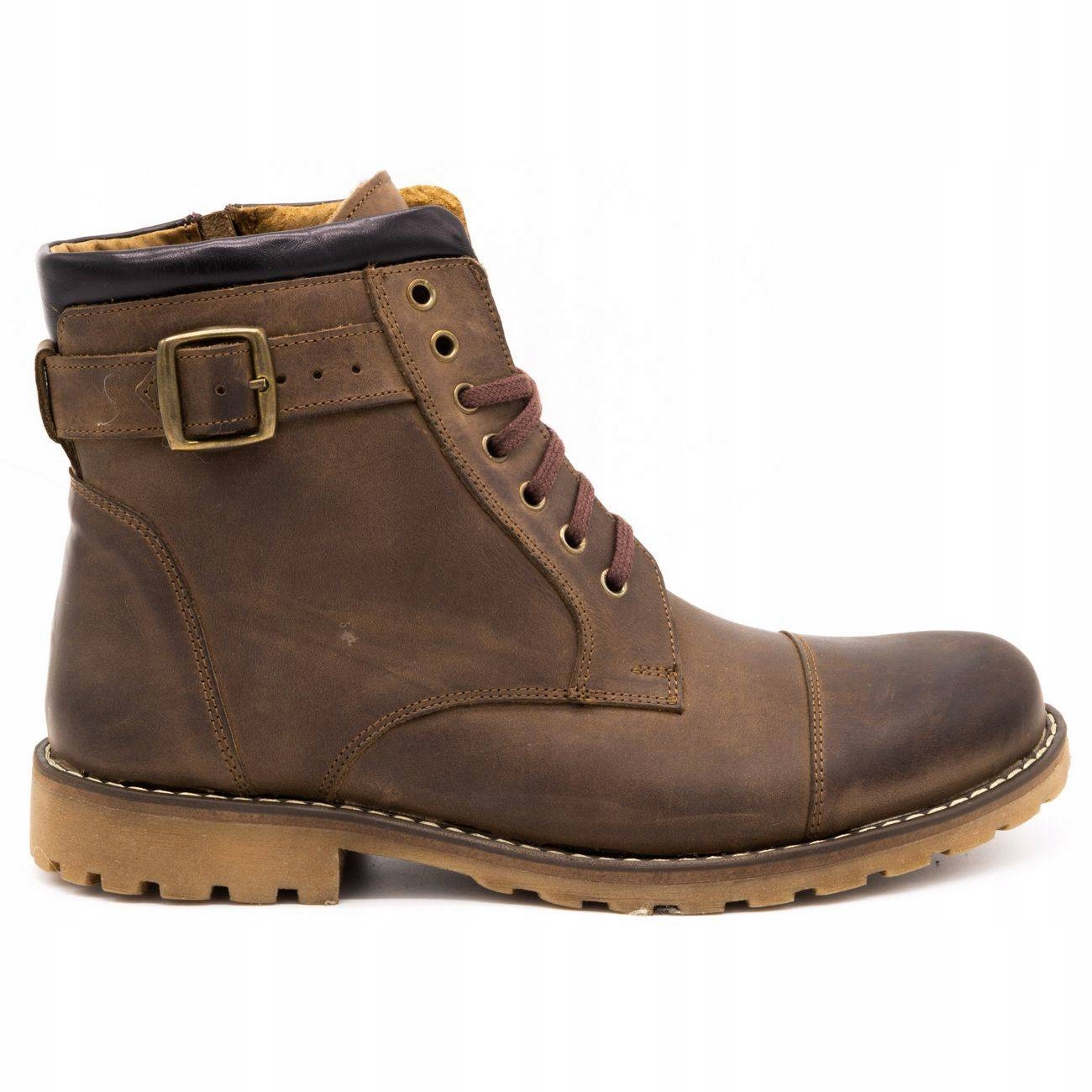 

Buty Męskie Ocieplane Zimowe Brąz Skóra 910M 40