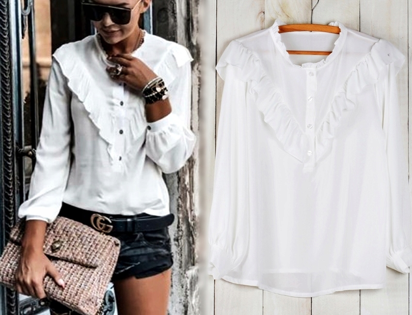 140 ELEGANCKA KOSZULA BLUZKA GUZIKI FALBANKA Marka Modaistyl