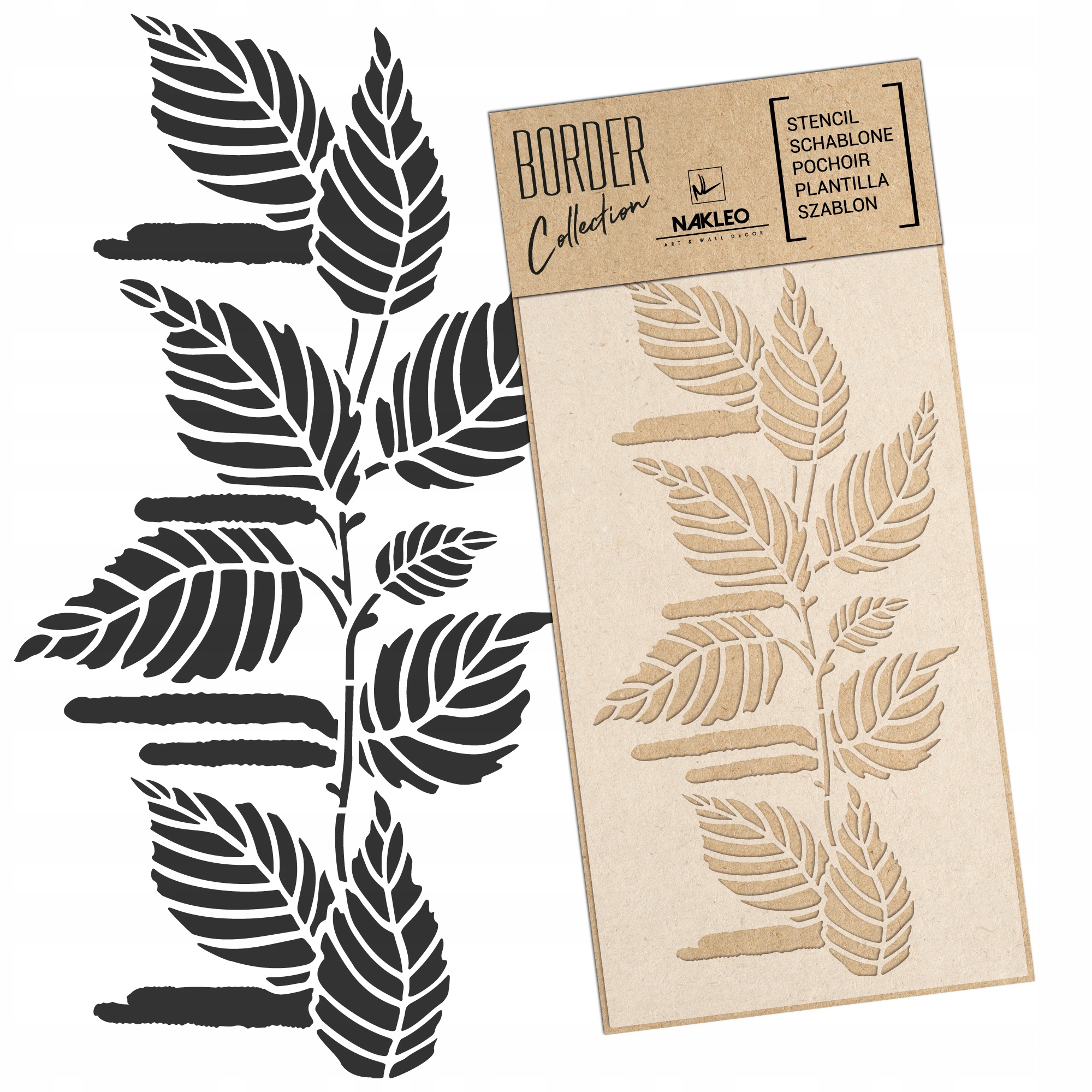 Malířská šablona Bordura Opakovaně Použitelný 45x95 cm Listy Větvička Břízy Border