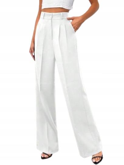 Shein Spodnie Białe Z Zaszewkami Dla Wysokich M 1_B
