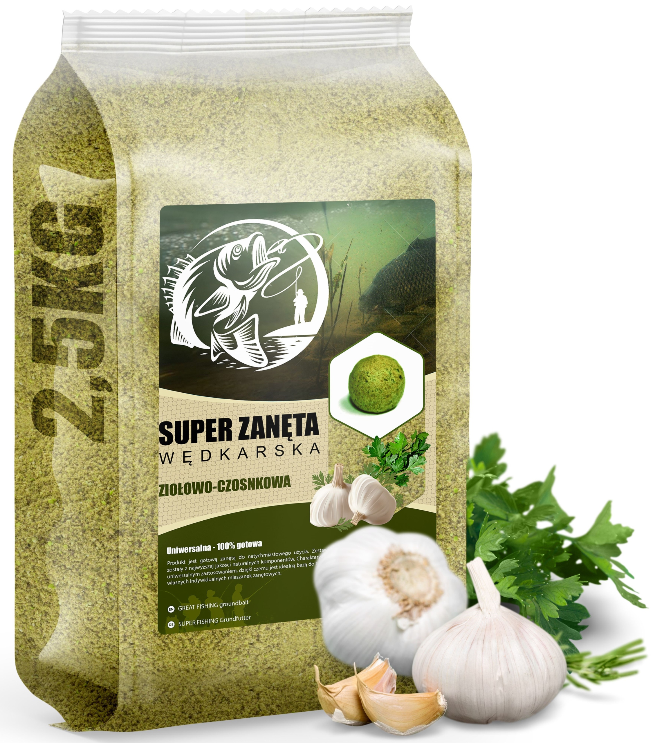 ZANĘTA WĘDKARSKA FEEDER NA KARP LIN CZOSNEK ZIOŁA Marka FishGO