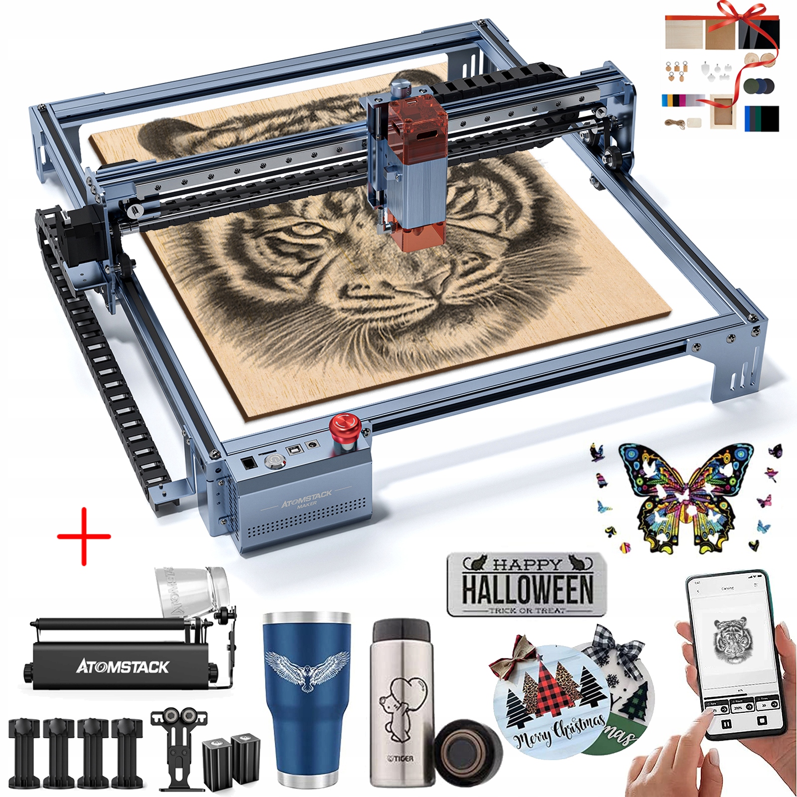 ATOMSTACK A5 V2 Maszyna do grawerowania + R3 PRO Rolka