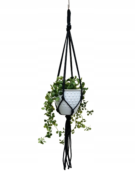 KWIETNIK WISZĄCY MAKRAMA ZE SZNURKA BOHO ANTRACYT