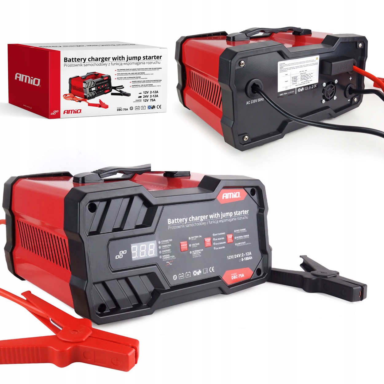 

Prostownik Z Rozruchem 12V 24V AMiO 75A DBC-75A