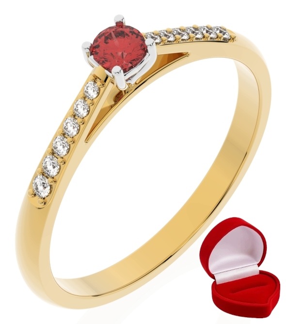 Zlatý Prstýnek 585 14k Rubín 0,09 ct Krabička R26
