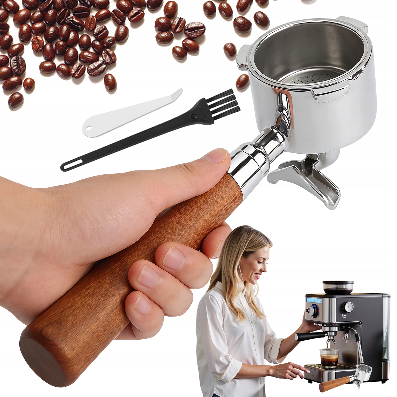 Baňka Do Kávovaru 51 MM Se Sítkem, Dřevěná Rukojeť Pro Delonghi Dedica Smeg