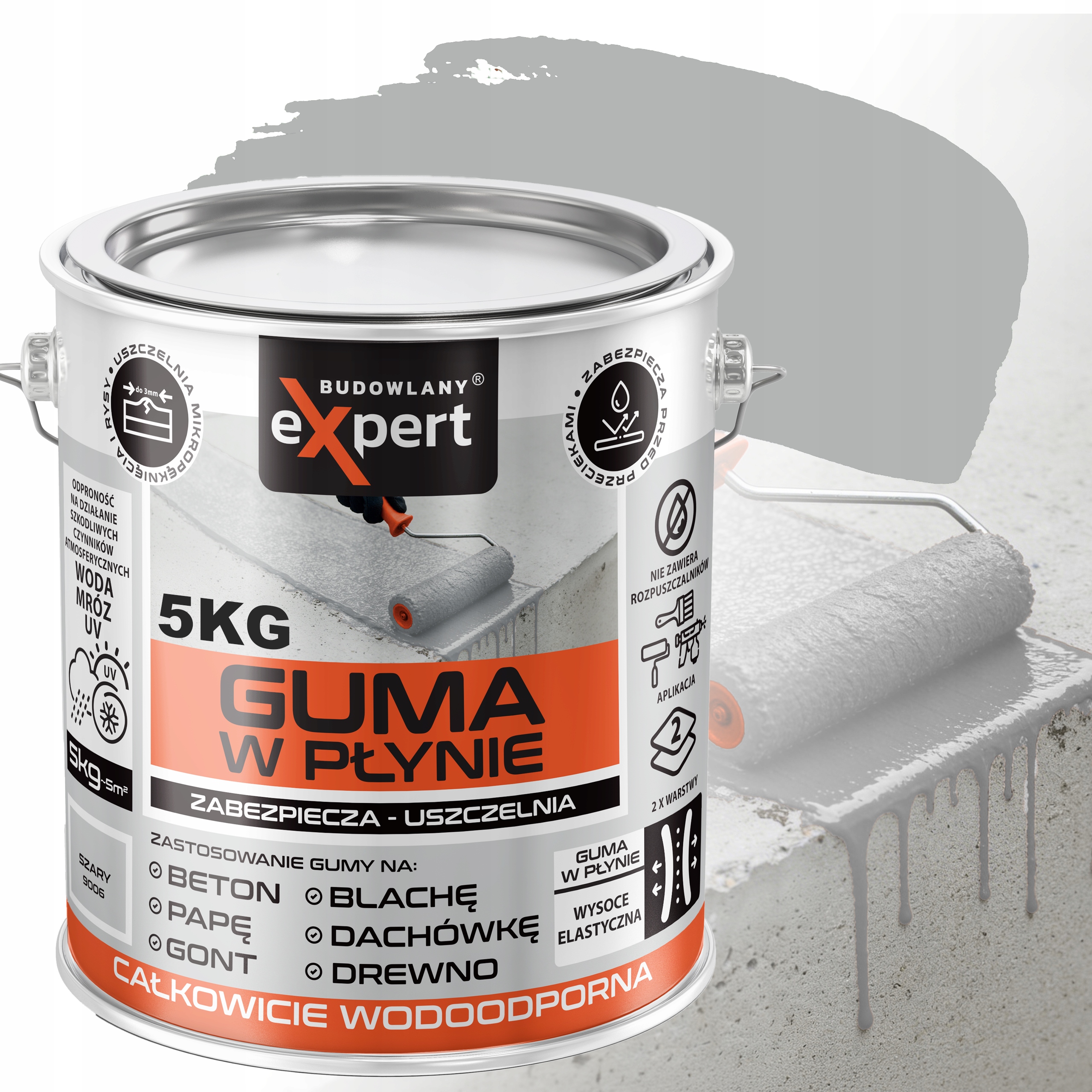 Tekutá gumová těsnící hmota Budowlany Expert šedá 5 l