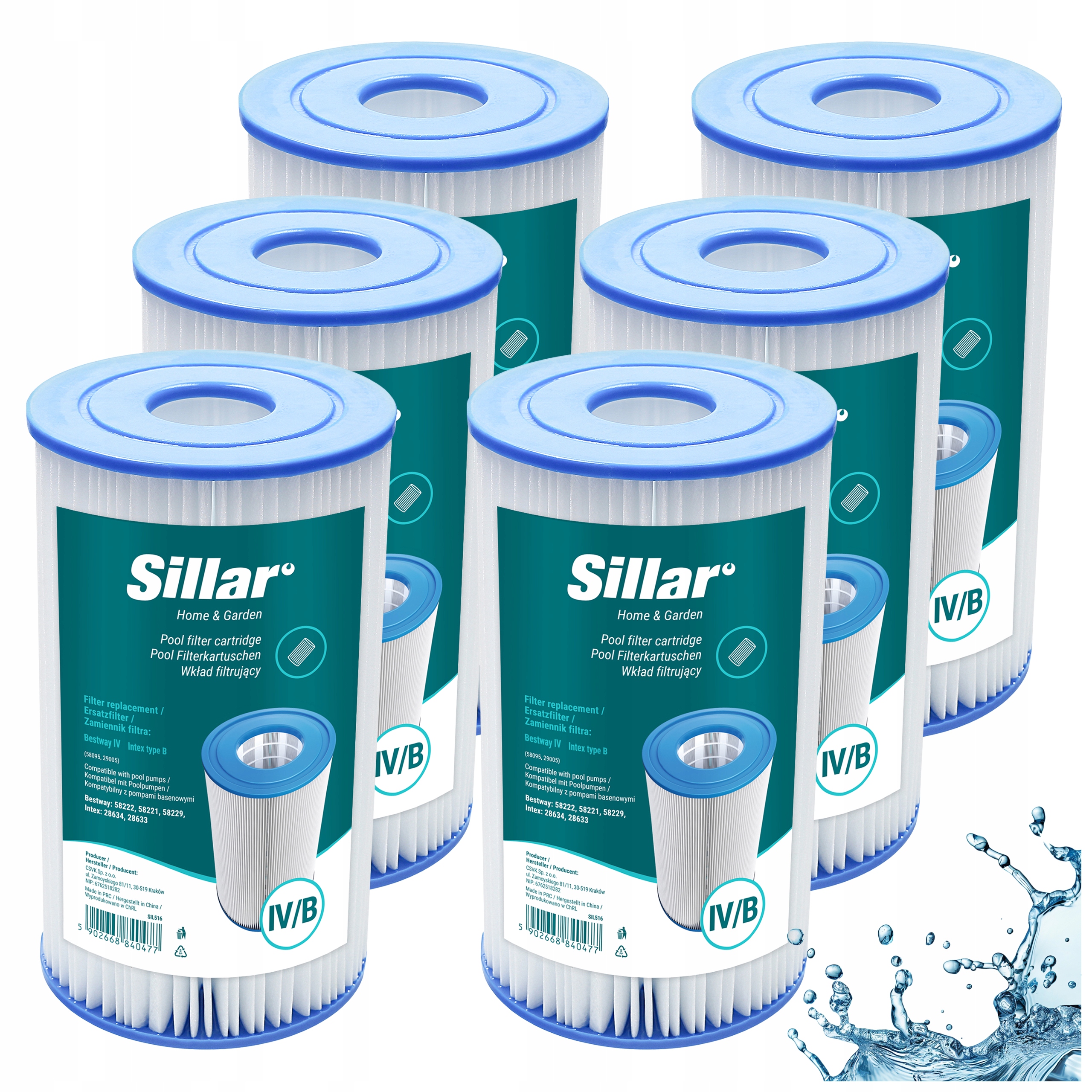 Sillar filtr do bazénu pro čerpadlo náhradní Intex 29005 typ IV B 6 kusů