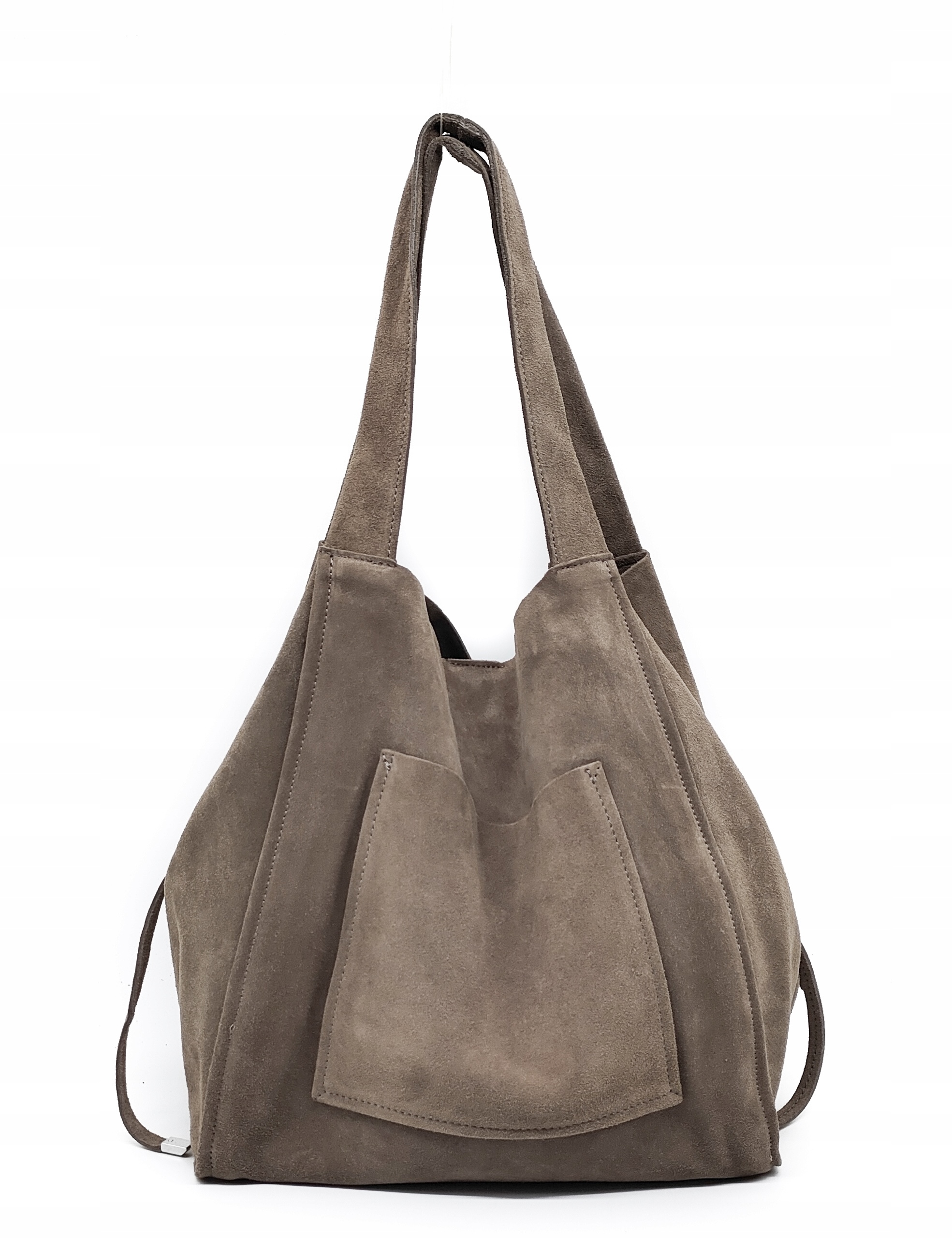 Vera Pelle taupe torebka shopper skóra naturalna zamszowa beżowy