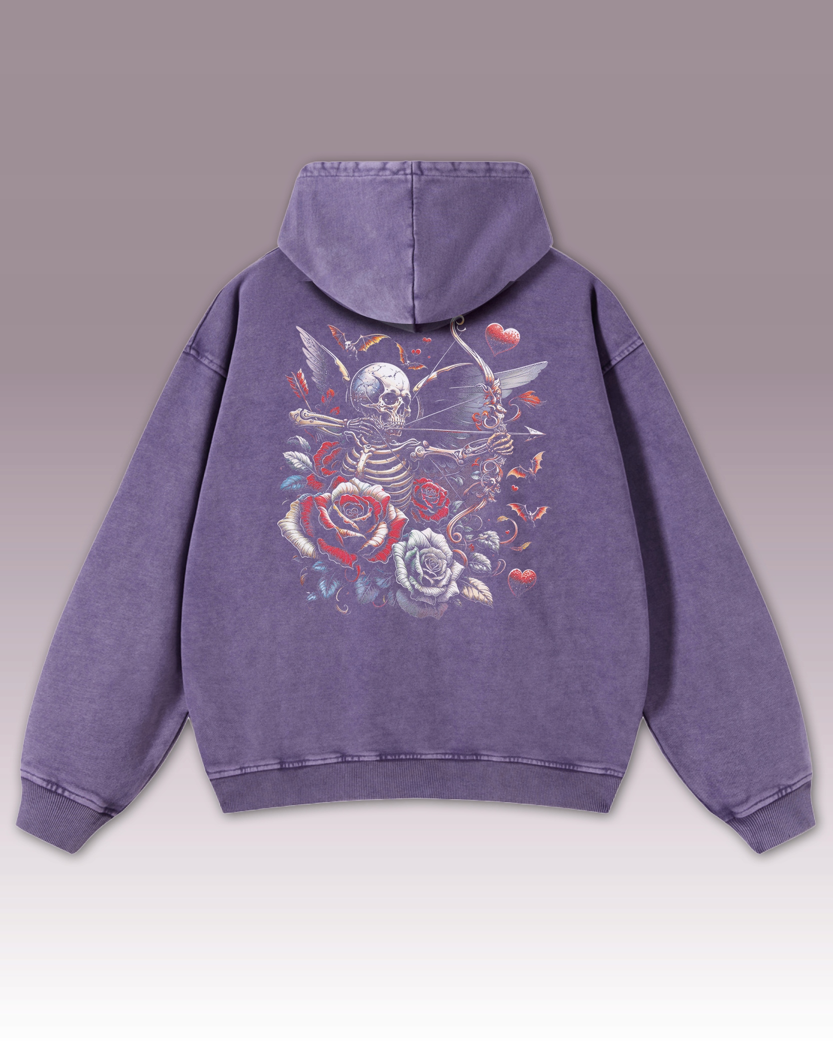 Mikina s kapucí Archer Cupid Hearts Fialová Oversize mikina XXL