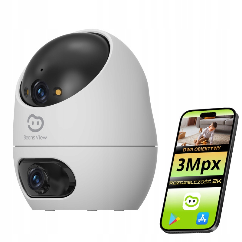 Wifi Rotačná Kamera Vnútorná Dvojitý Objektív 2K 3Mpx Kamera Do Domácnosti