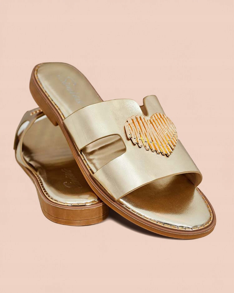 ZŁOTE KLAPKI Z OZDOBĄ DAMSKIE OLIS 39 Długość wkładki 24.5 cm