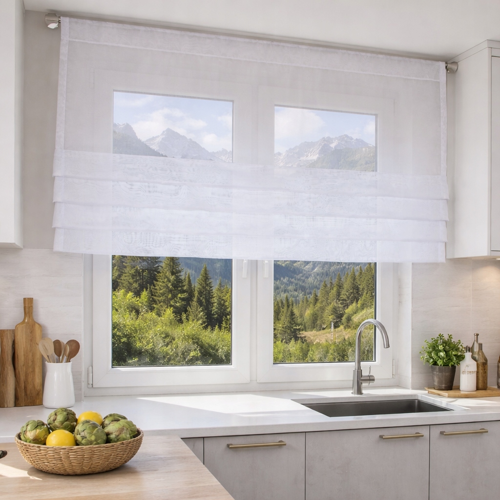 Gotowa roleta na karnisz rurkowy Firana gotowa wykusz 200 /100