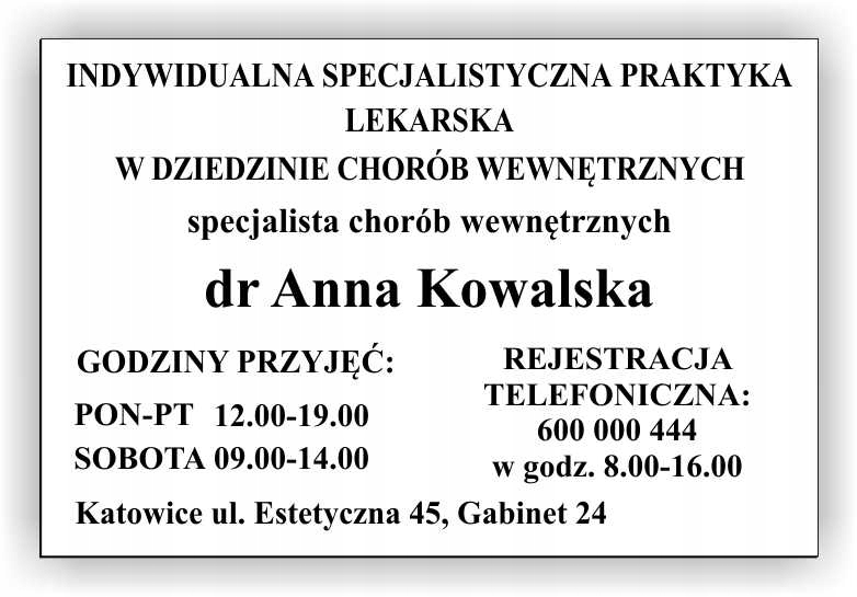 tablica TABLICZKA PRAKTYKA LEKARSKA 295x260 mm