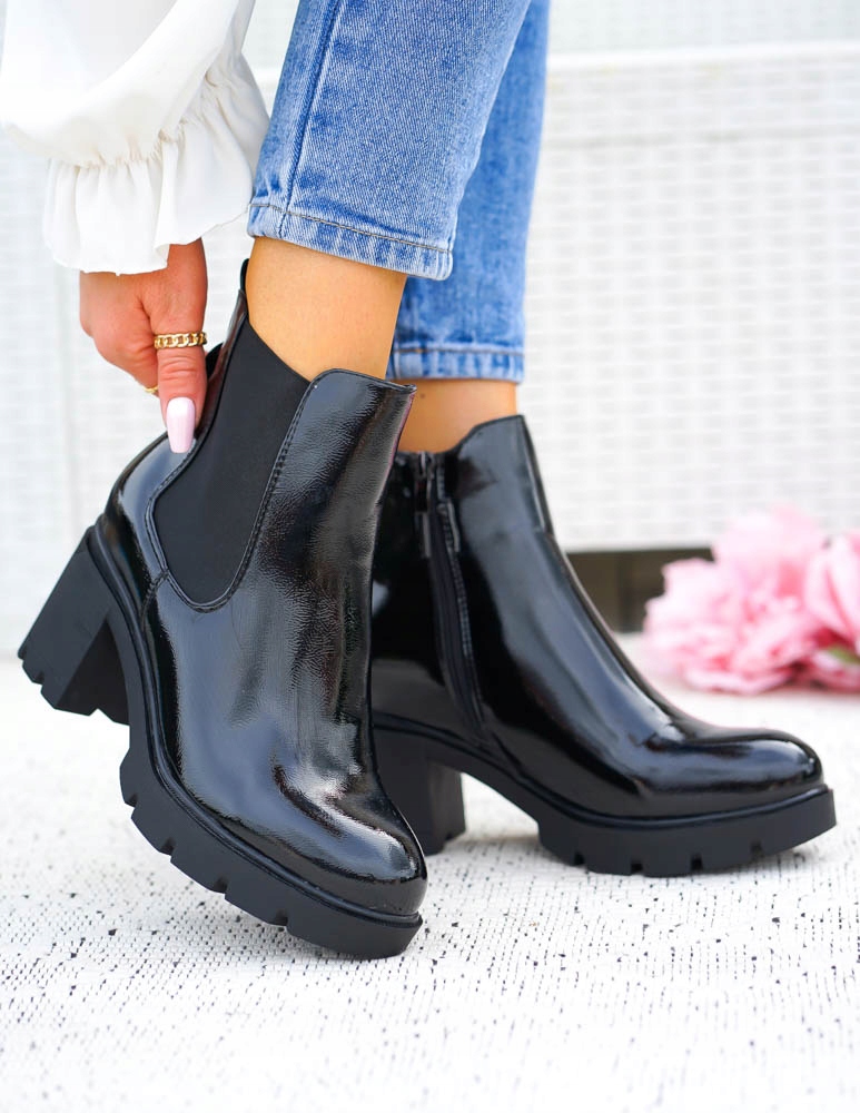 Czarne Lakierowane Botki Blogerki Na Słupku Basic 39 Kod producenta QH1813-1