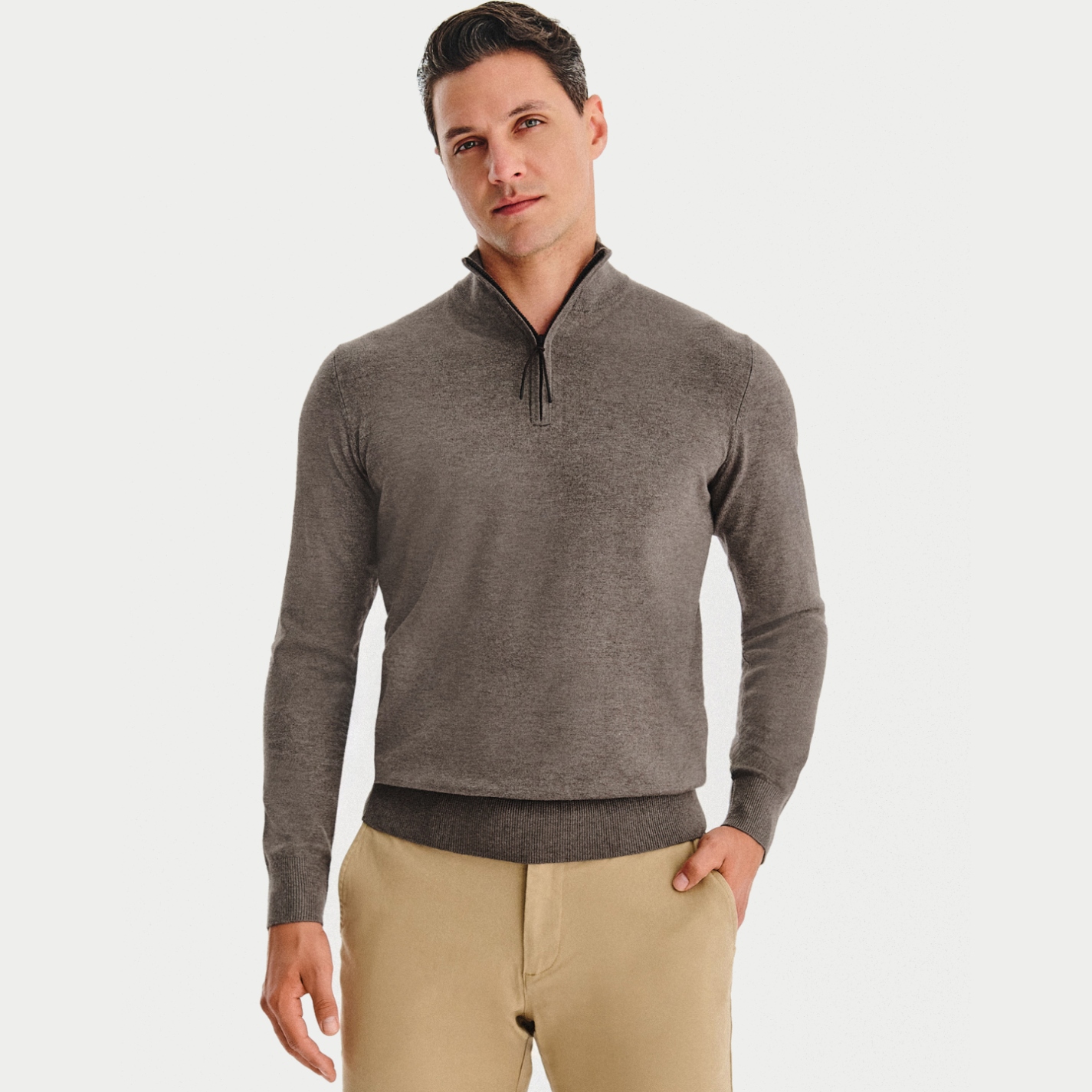 Pánský hnědý svetr Pako Lorente se stojáčkem a zipem, vel 3XL