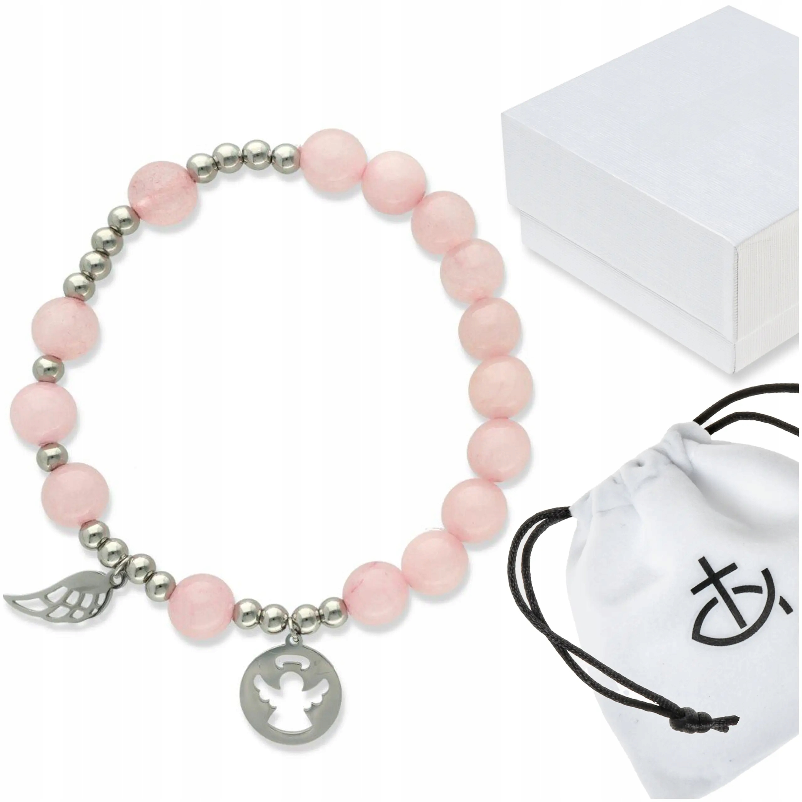 Náramek růženec na ruku přírodní kameny jadeit růžový s krabičkou
