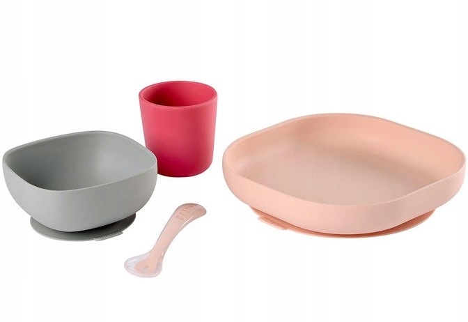 ZESTAW NACZYŃ z SILIKONU z PRZYSSAWKĄ Pink BEABA Materiał wykonania silikon
