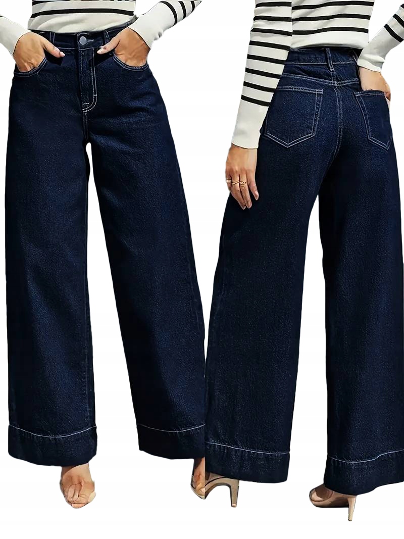 M.Sara Dámské Kalhoty Džíny Široké Nohavice Vysoký Pas Tmavě Modré 46/3XL
