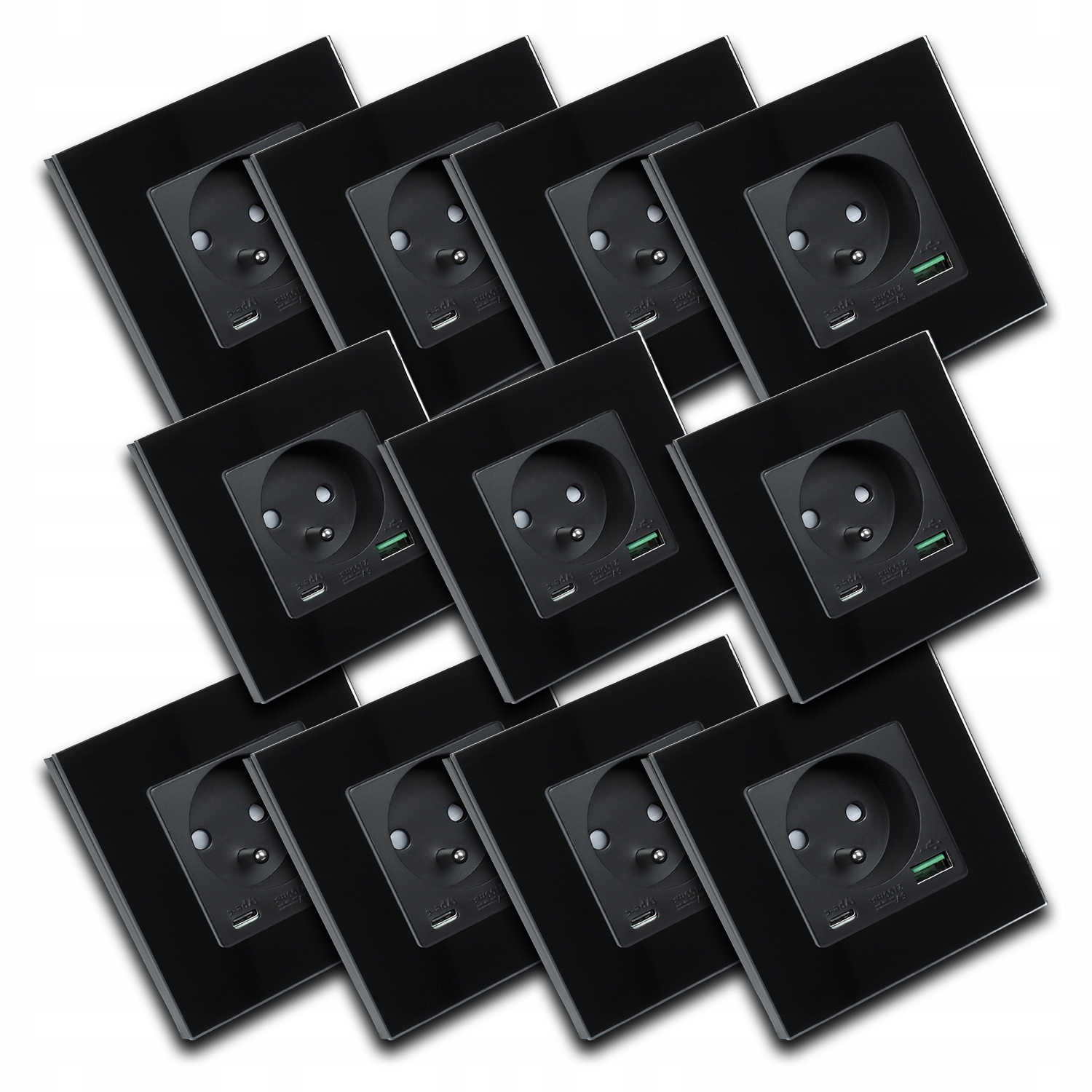 11 x Moderní Černá Elektrická Zásuvka Sklo S Vestavěnou Usb Nabíječkou