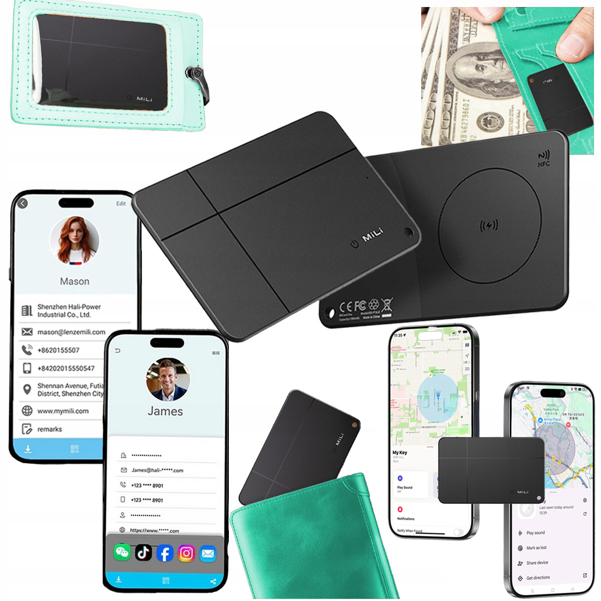 Mili MiCard Pro Lokalizator Gps Bt karta Wizytówka Duo Android Ios Apple