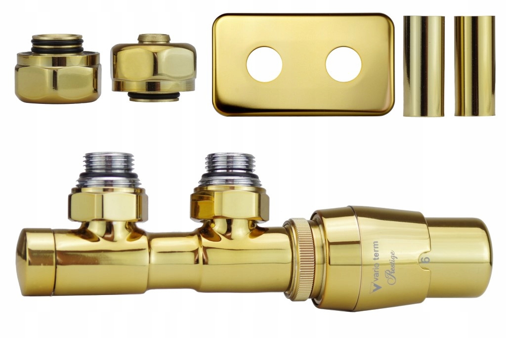 Termostatický ventil 50 mm Twins zlatý pravý Pex rozeta obdélníková