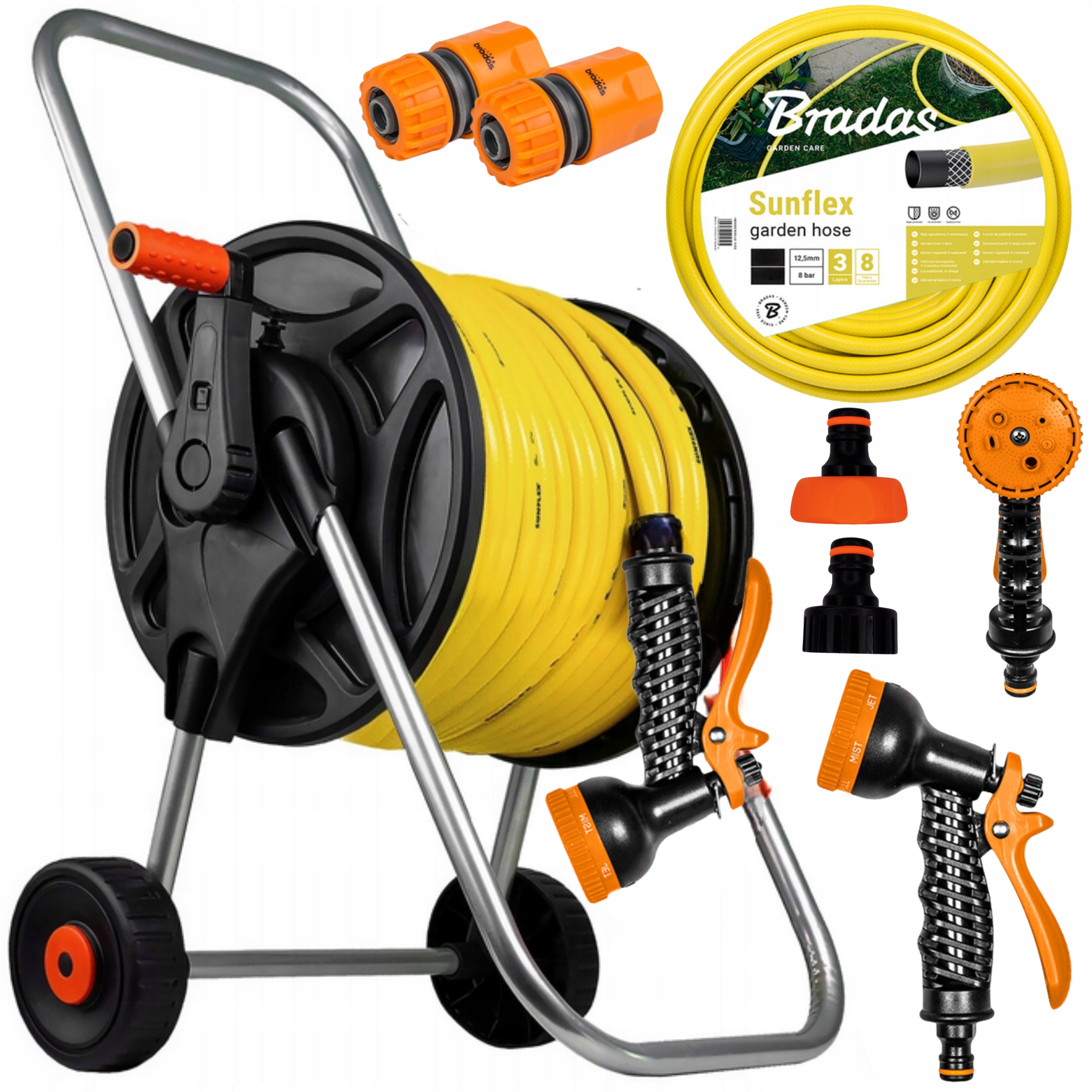 Wąż Ogrodowy Na Wózku Bęben Zwijacz Zestaw Podlewanie Odporny Mocny 3/4 25m