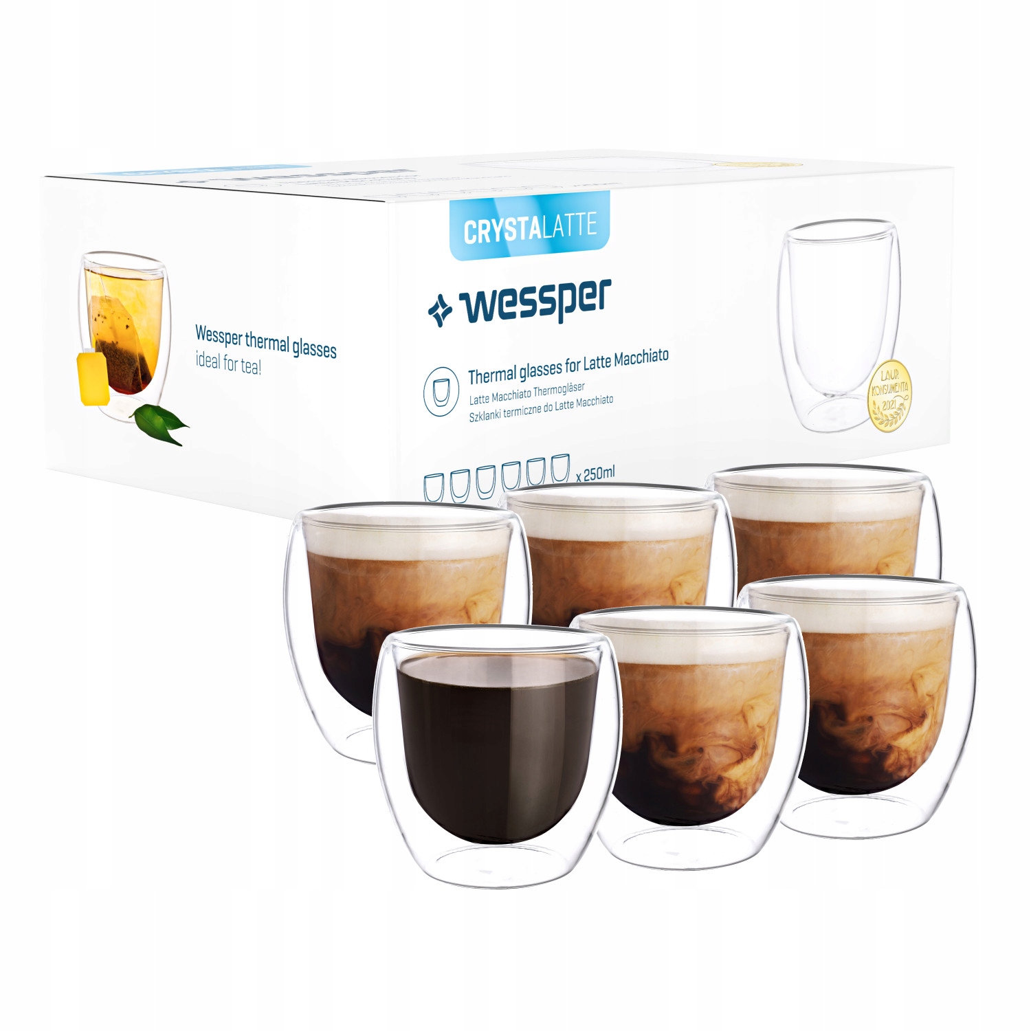 SZKLANKI TERMICZNE 250ML DO KAWY LATTE ZESTAW 6SZT