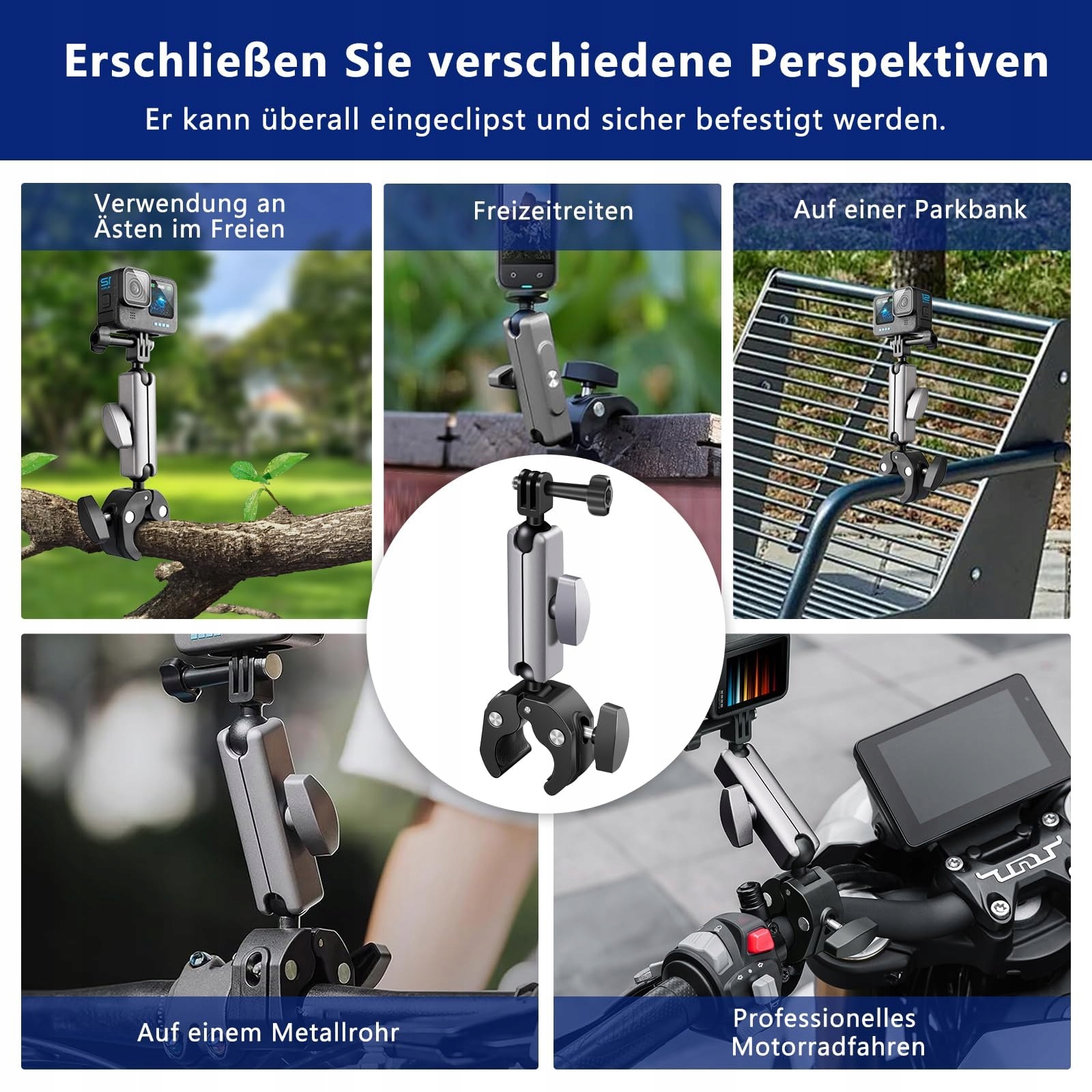 Uchwyt Motocyklowy GoPro Insta360 DJI Dual 360 Kamera Rower Obrotowy VZU — miniatura 7