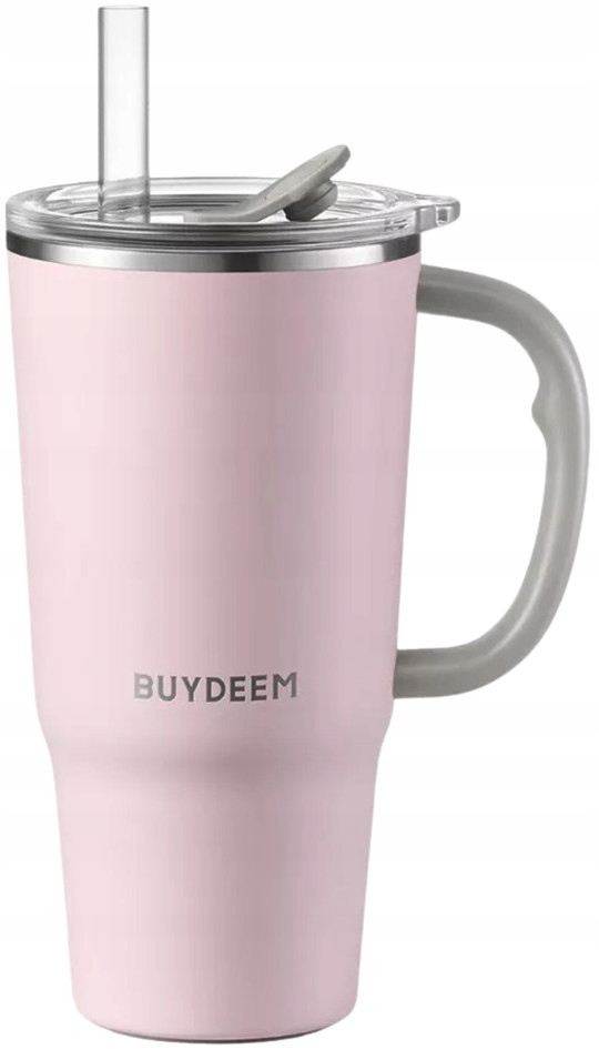 BUYDEEM Kubek termiczny ze słomką 700 ml, DS57, Pink — 2
