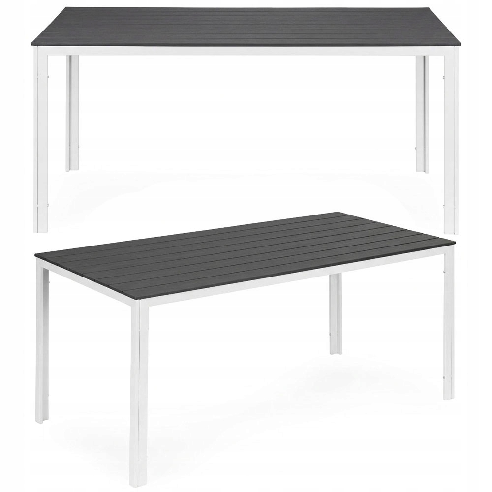 6-miestny záhradný stôl 156x78 cm polywood, nábytok na terasu, sivý, biely