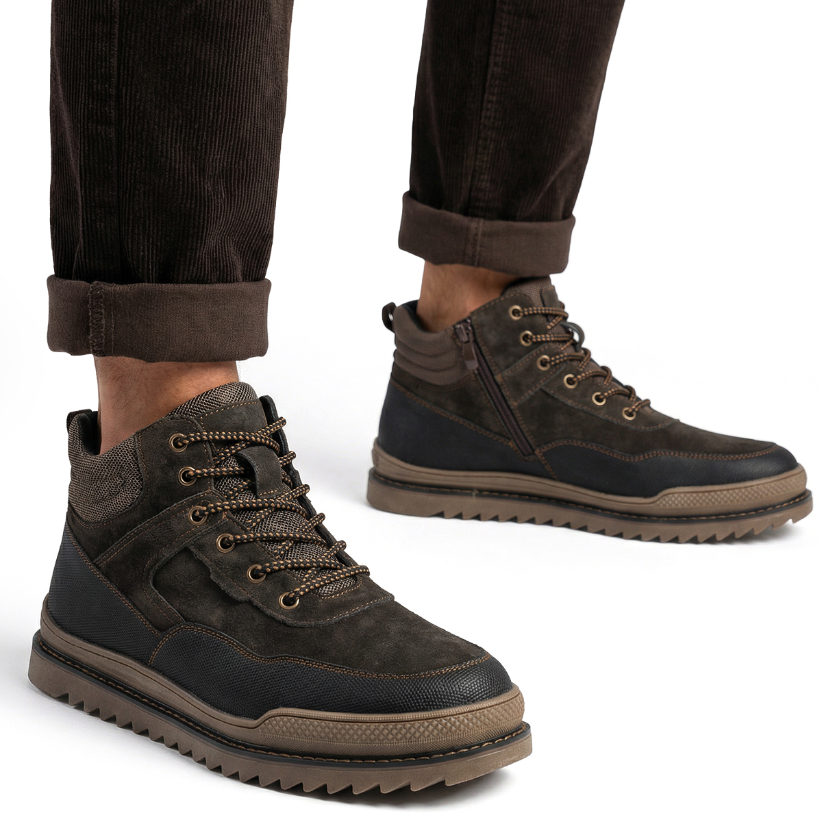 Kotníkové Boty Čokoládové zateplené Vlnovou Šňůrkou na zip Wojtyłko 44