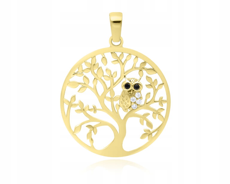 Zlatý přívěsek 585 Dámský strom štěstí Sova Zirkony Přívěsek Velký