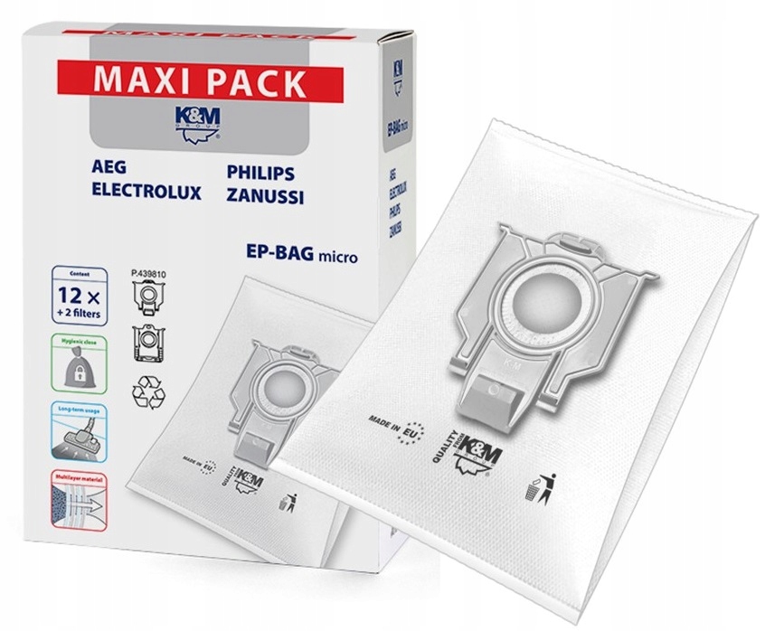 12x Worki Flizelinowe Ep-bag do odkurzacza Philips Electrolux Zanussi