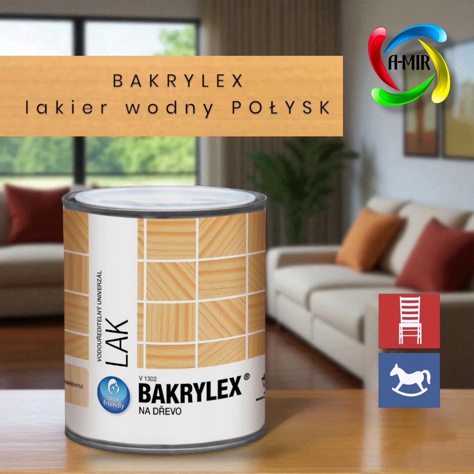 Lakier wodny do drewna, zabawek Bakrylex 5kg Połysk