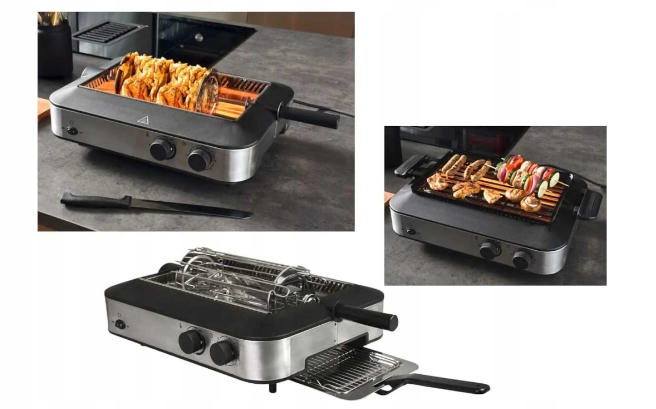 Bbq Elektrický kebabový gril s infračerveným časovačem velký 1600W sada